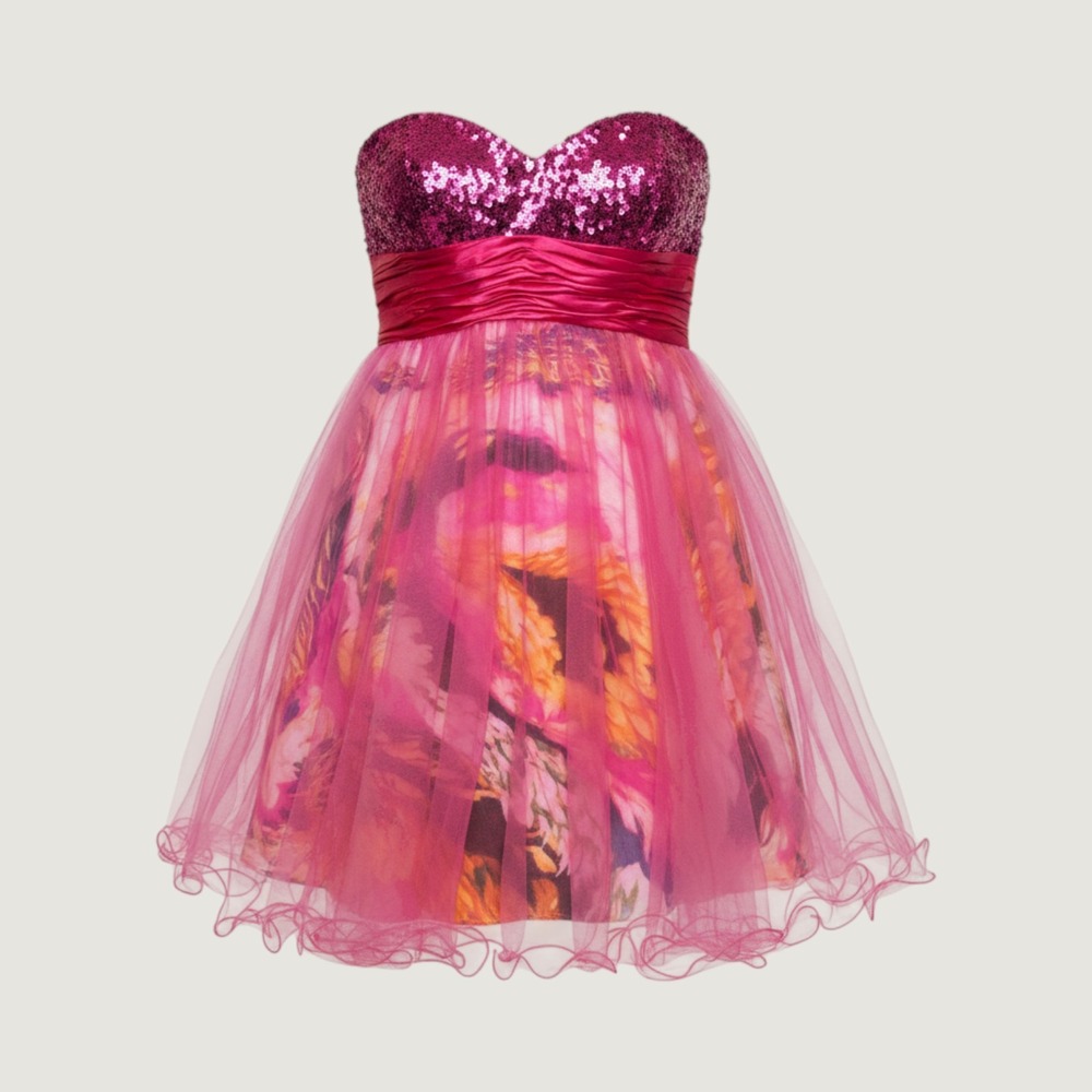 Cinderella Divine Size 6 Pink Sequin Strapless Floral Tulle Party Dress